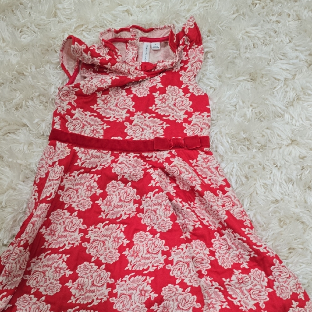 Holiday Jacquard Floral Red  Dress Girls 6